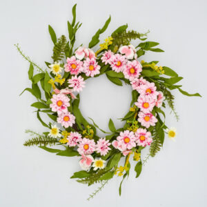22″ Pink Mum Fern Wreath