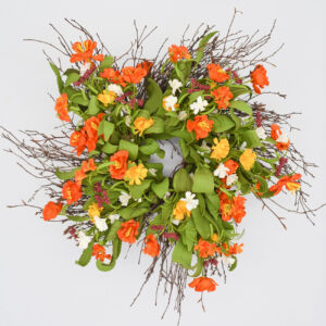 24″ Nasturtium, Mixed Daisy Twig Wreath